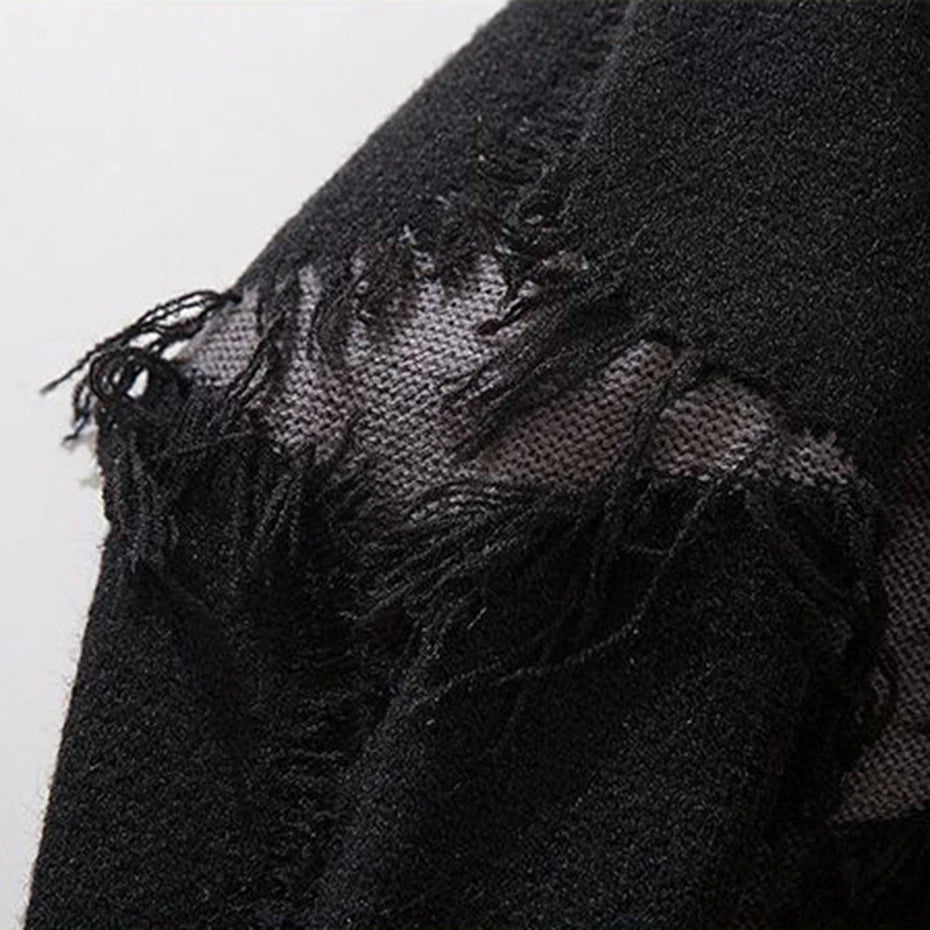 Goth Black Skull Ripped Knit Oversized Sweater — detail shot
