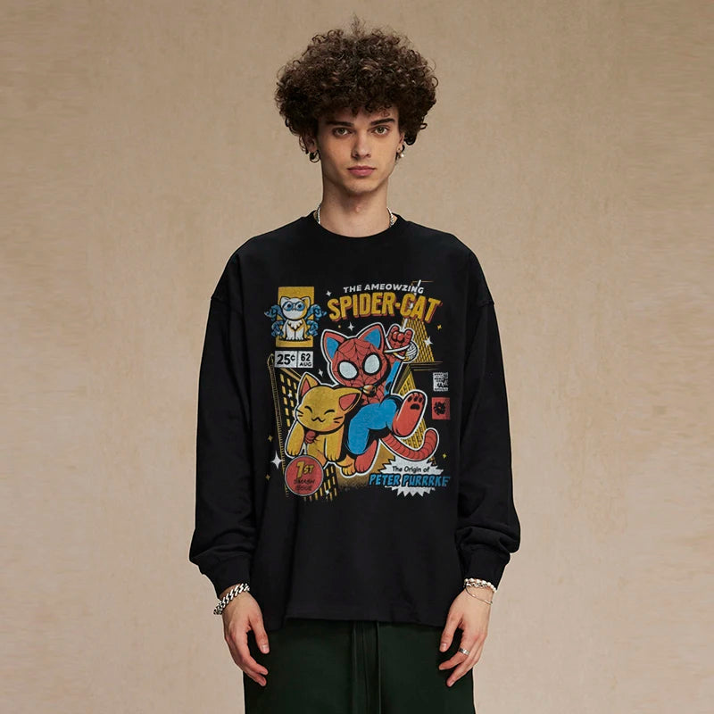 Black Spider Graphic Long Sleeve Tee — front view