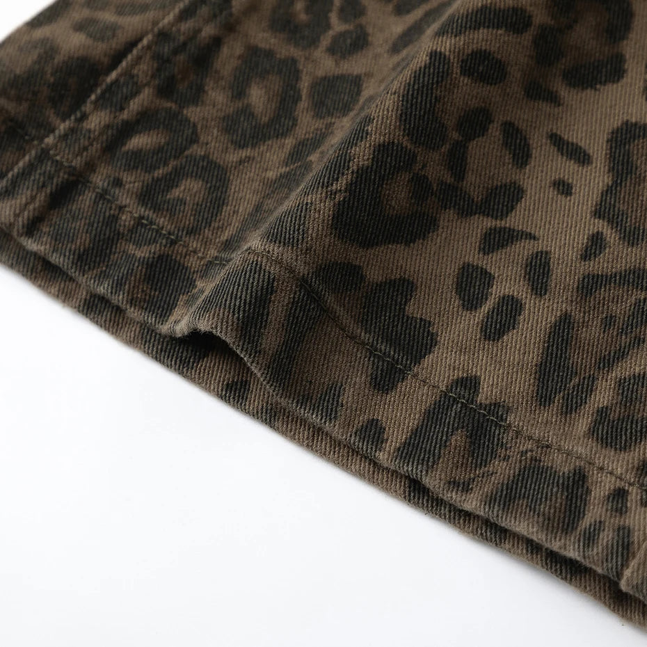 Vintage Leopard Denim Baggy Jeans — fit shot