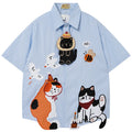Button Cat Embroidered Loose Shirt — back view