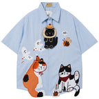 Button Cat Embroidered Loose Shirt — back view