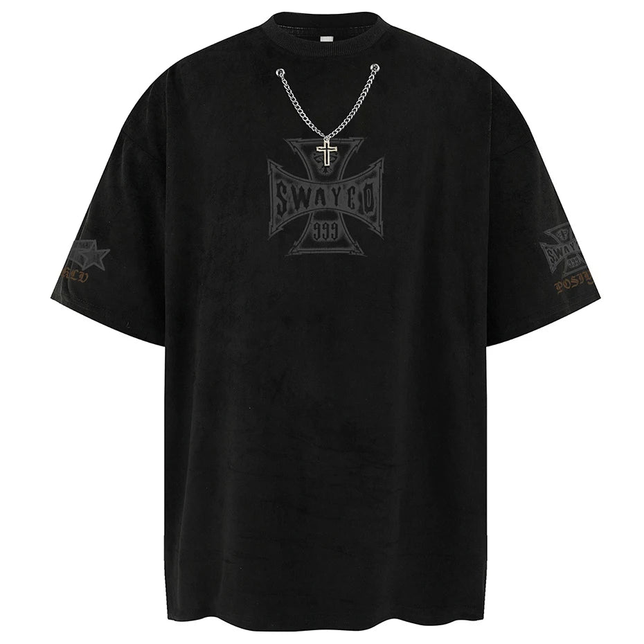 Y2K Vintage Suede Oversized T-Shirt — detail shot