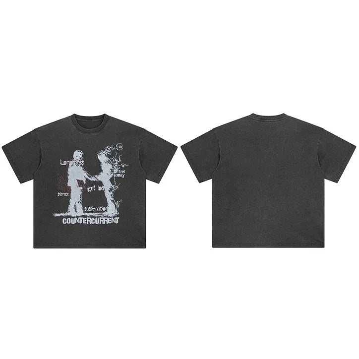 Graphic Retro Black Shadow Washed T-Shirt — side view