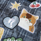 Y2K Vintage Cat Embroidered Denim Loose Shirt — detail shot