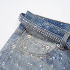 Vintage Blue Rhinestone Denim Baggy Jeans — fit shot