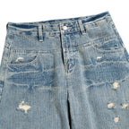 Vintage Blue Ripped Denim Baggy Jeans — back view