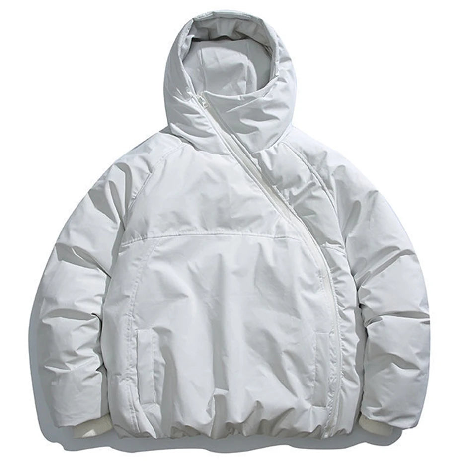 Black Zip Loose Puffer Jacket — back view