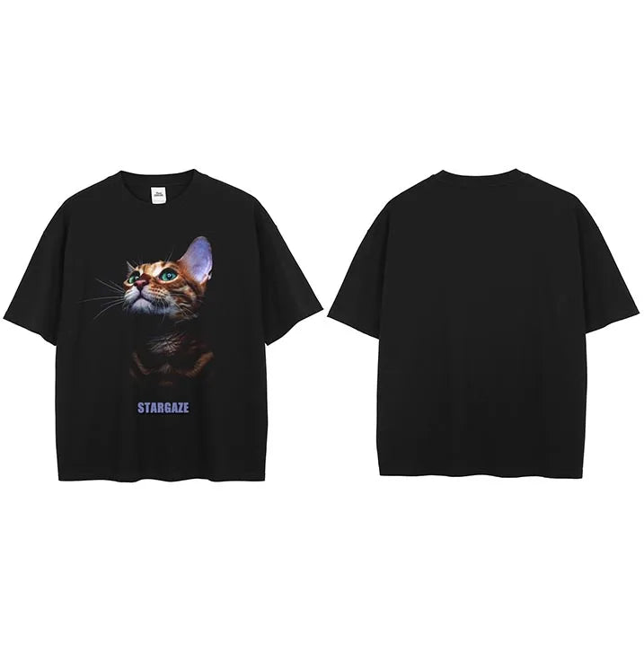 Y2K Black Cat Graphic T-Shirt — side view