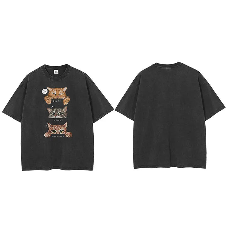 Letter Cartoon Cat Graphic T-Shirt — flat lay