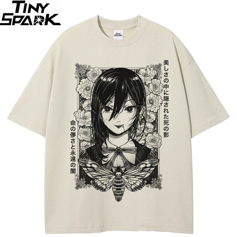 Beige Anime Cartoon Graphic T-Shirt — back view