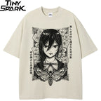 Beige Anime Cartoon Graphic T-Shirt — back view