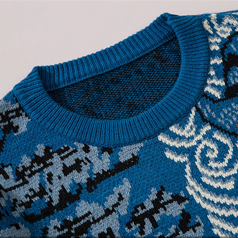 Vintage Graffiti Graphic Knit Oversized Sweater — front view