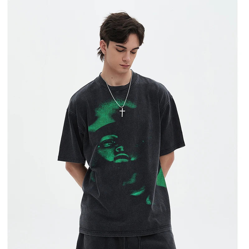 Black Face Washed T-Shirt — front view