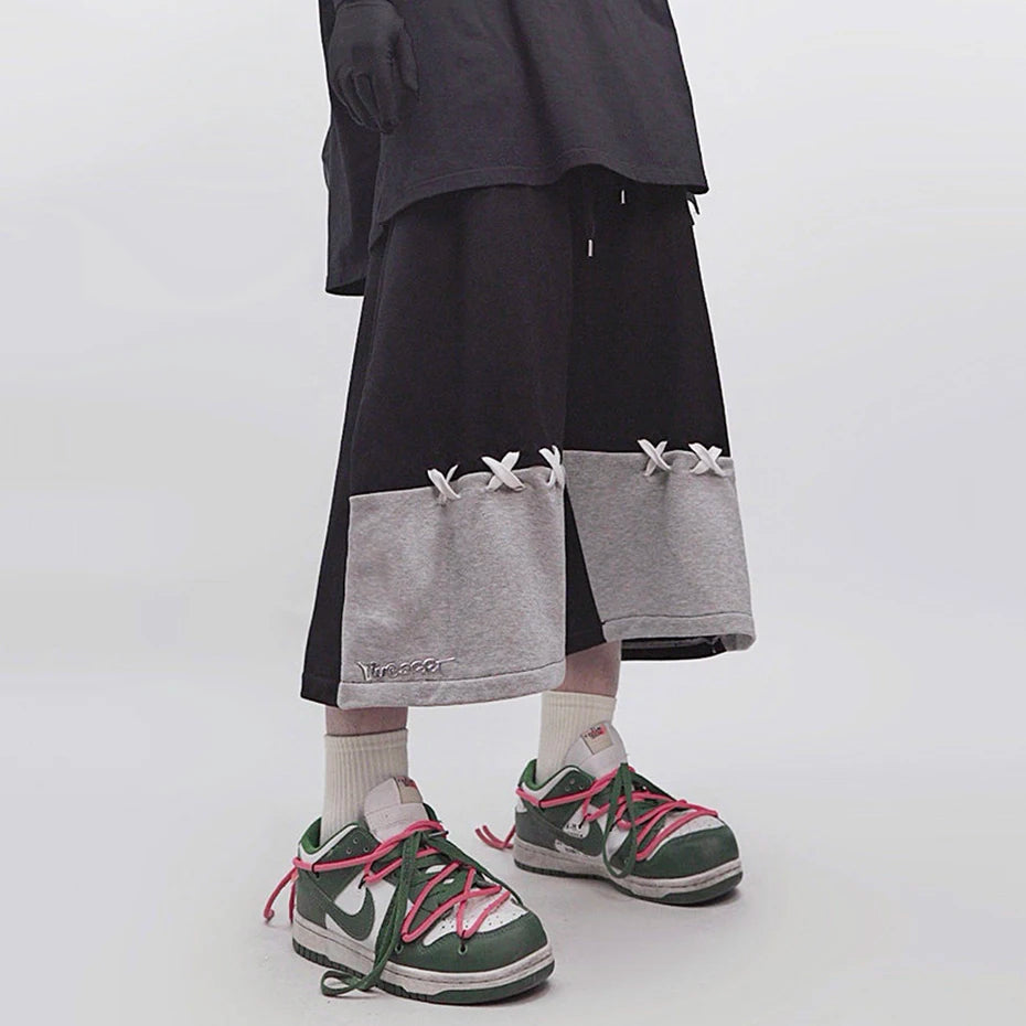 Vintage Color Block Oversized Shorts — front view