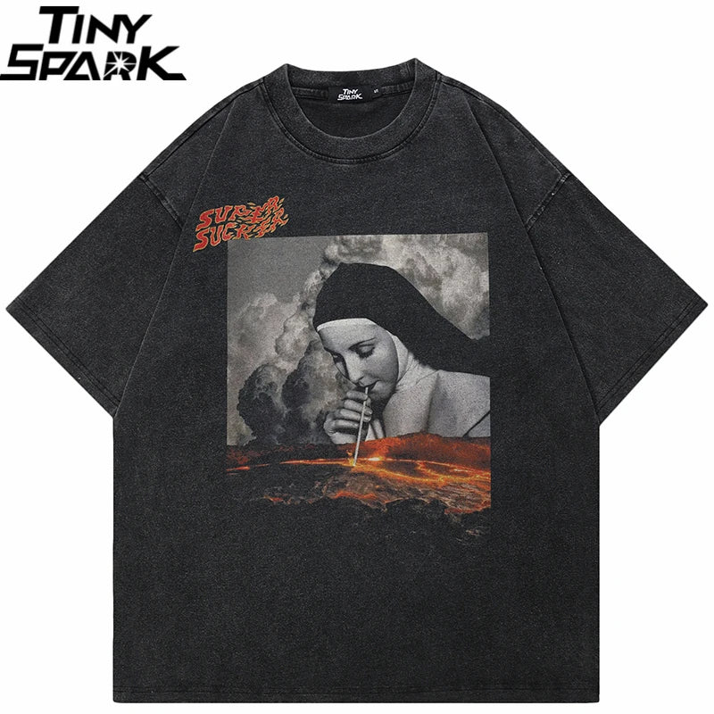 Vintage Retro Black Washed T-Shirt — front view