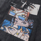 Black Cartoon Anime Graphic Oversized Hoodie — detail shot