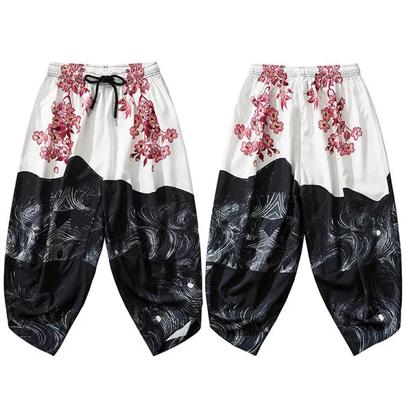 Floral Print Baggy Sweatpants — fabric close-up