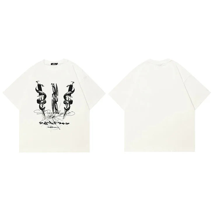Punk Black Dark Snake Graphic T-Shirt — flat lay