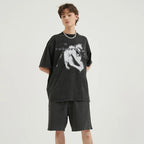Print Y2K Black Washed T-Shirt — front view