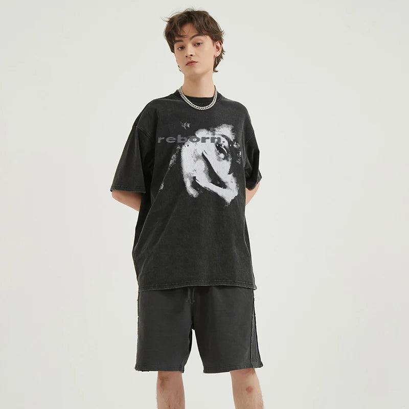 Print Y2K Black Washed T-Shirt — front view