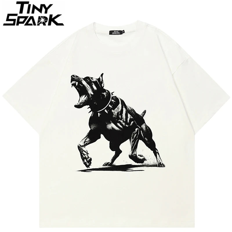 Print Beige Dog Graphic T-Shirt — front view