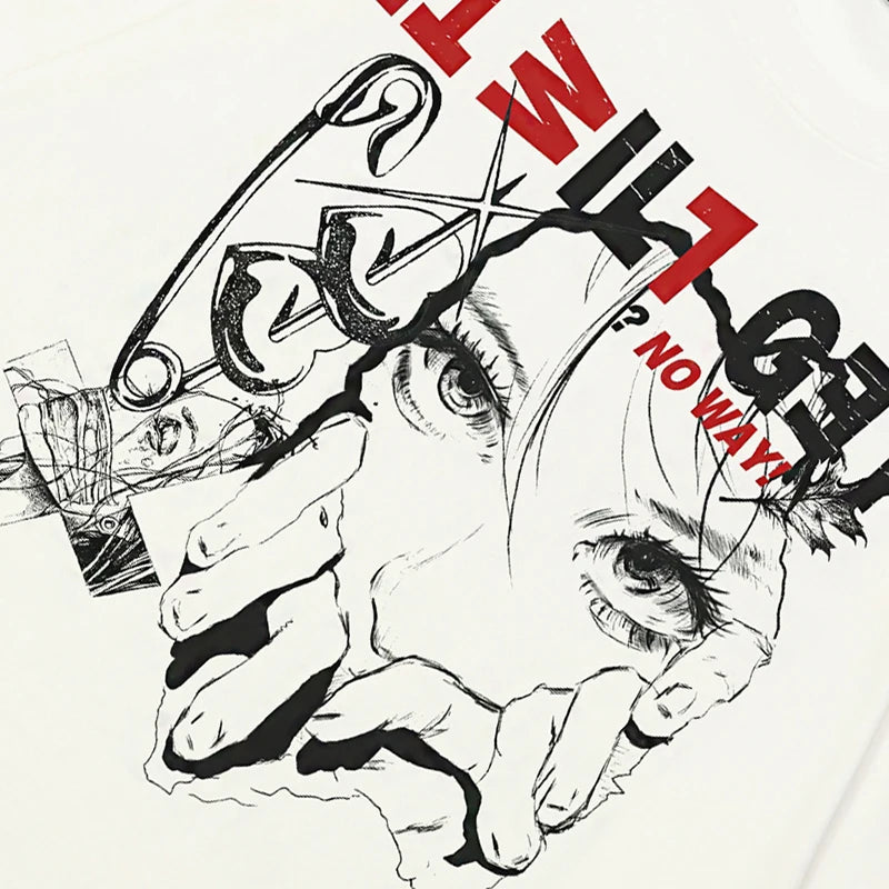 Aesthetic Y2K White Anime Cartoon Graphic T-Shirt — front view