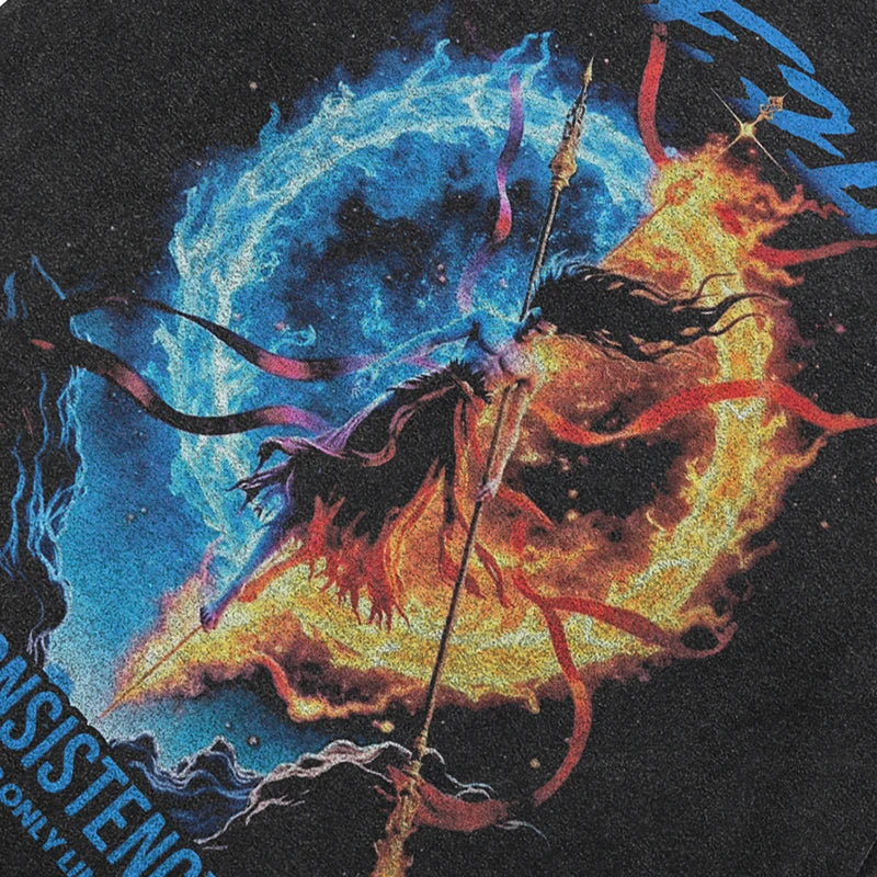 Vintage Black Anime Cartoon Washed Oversized T-Shirt — front view