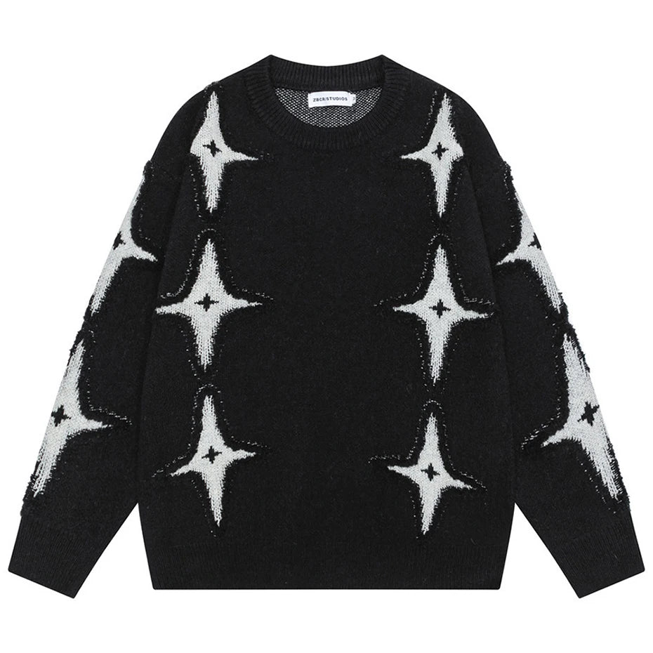 Y2K Star Graphic Knit Oversized Sweater — styling shot