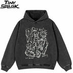 Black Anime Cartoon Graphic Oversized Hoodie — front view