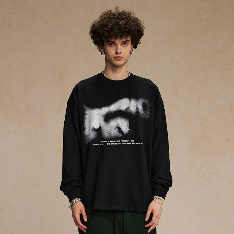 Black Graphic Long Sleeve Tee — front view