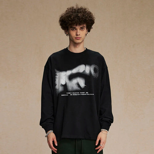 Black Graphic Long Sleeve Tee — front view