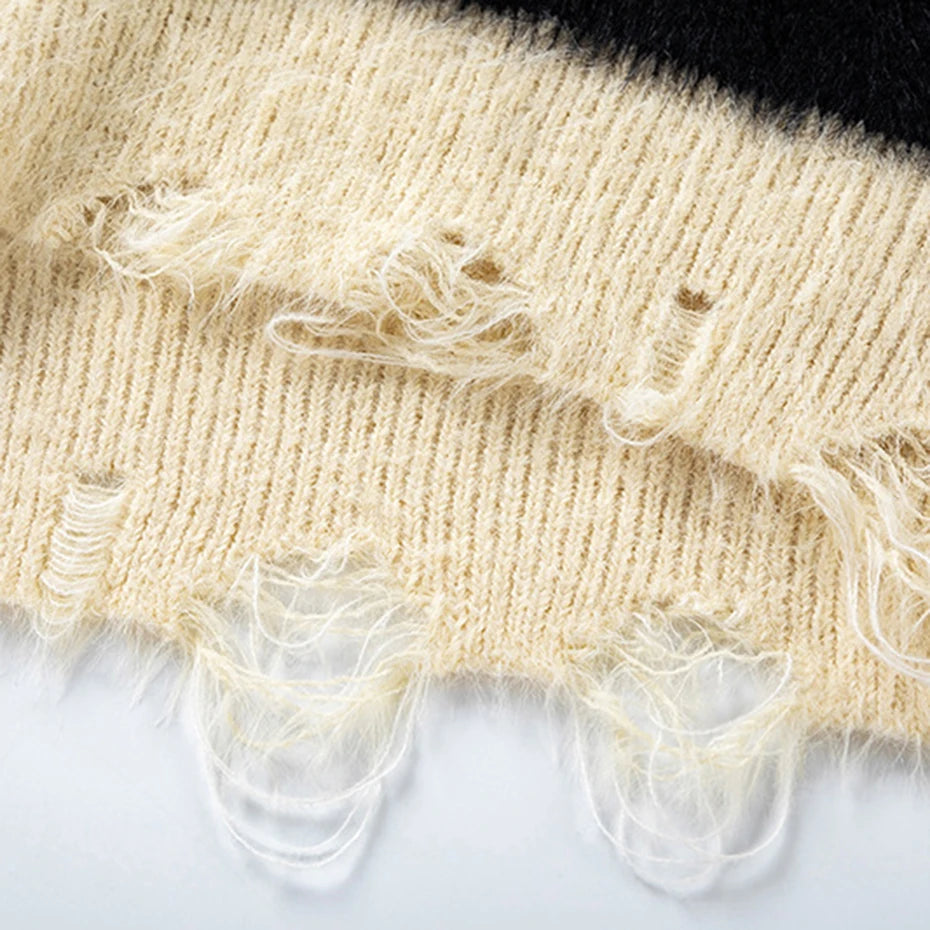 Y2K Cat Knit Oversized Sweater — fabric close-up