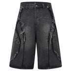 Vintage Patchwork Loose Denim Shorts — back view