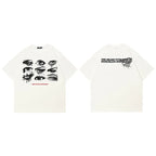 White Eyes Print T-Shirt — fabric close-up