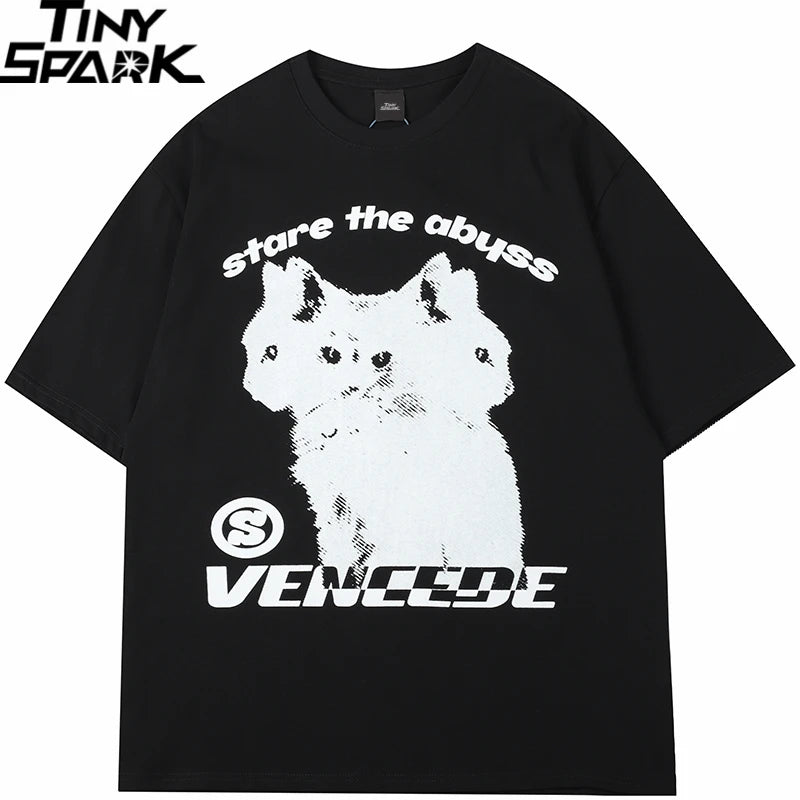 Black Cat Graphic Loose T-Shirt — fit shot