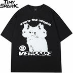 Black Cat Graphic Loose T-Shirt — fit shot