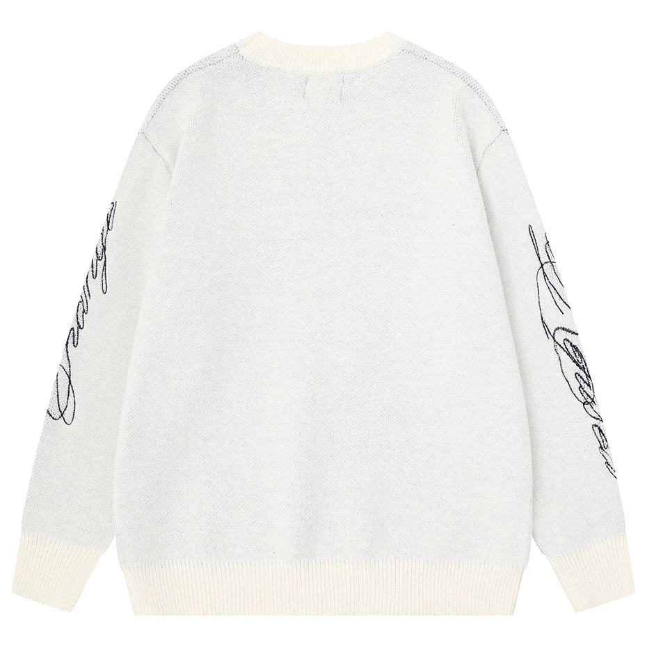 Y2K White Knit Oversized Sweater — detail shot