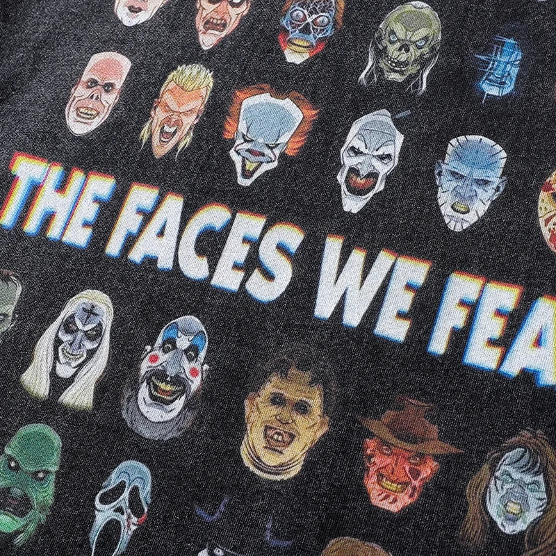 Black Scary Faces Graphic Loose T-Shirt — fit shot