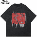 Retro Black Human Shadow Letter Washed T-Shirt — front view