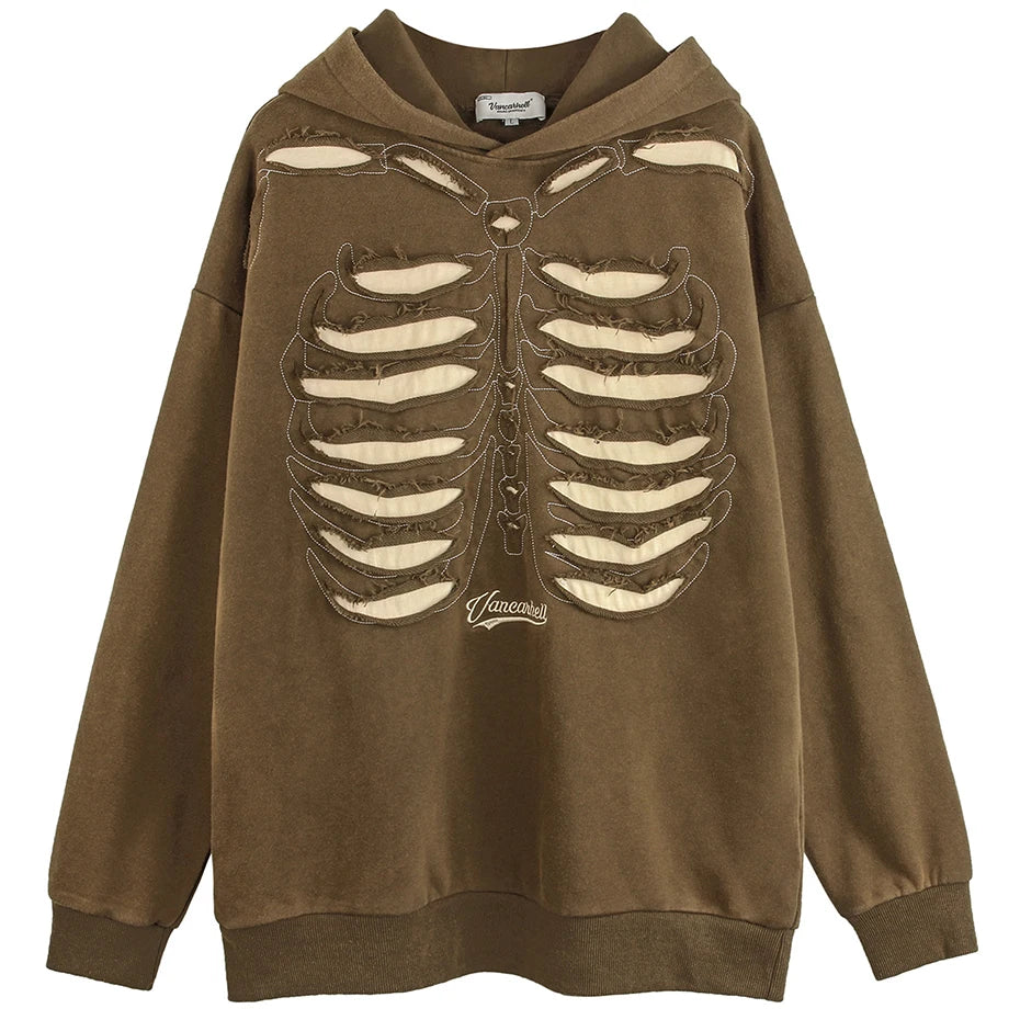 Punk Skeleton Ripped Oversized Hoodie — side view
