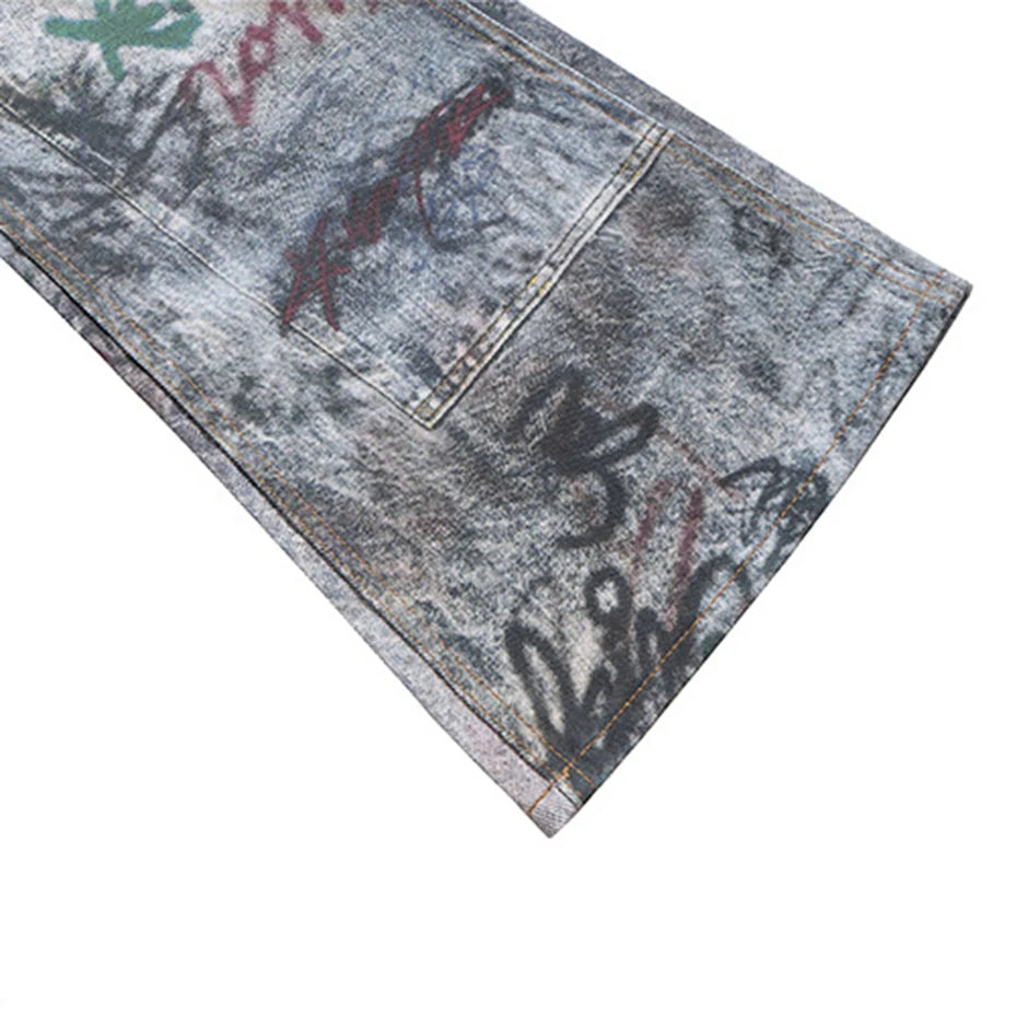Graphic Denim Loose Jeans — fabric close-up