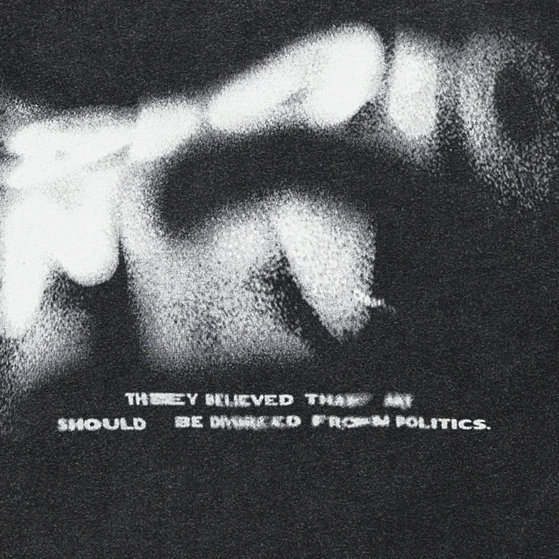 Blurry Letters Vintage Washed Black T-Shirt — detail shot