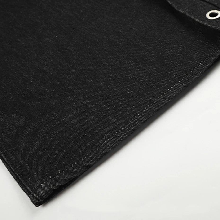 Leg Vintage Black Denim Baggy Jeans — fabric close-up