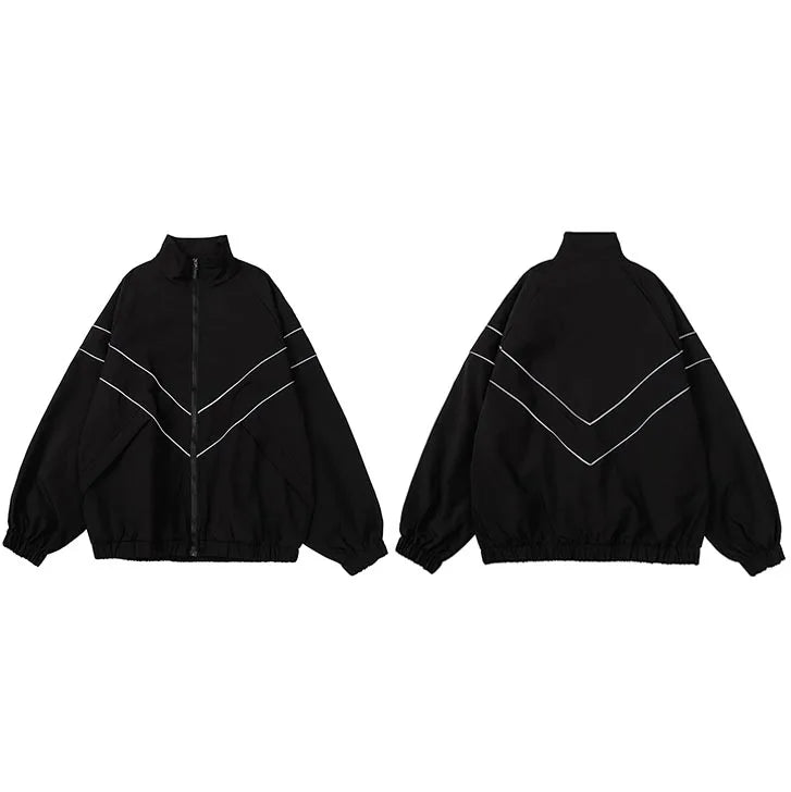 Sport Black Striped Zip Coat — fit shot