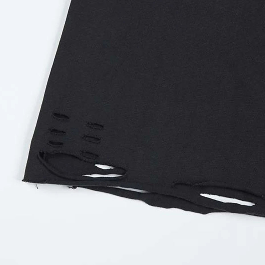 Vintage Letter Ripped Oversized T-Shirt — fabric close-up