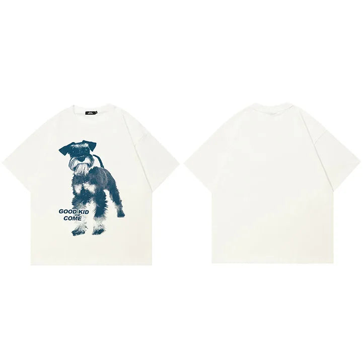 Beige Dog Graphic T-Shirt — fabric close-up
