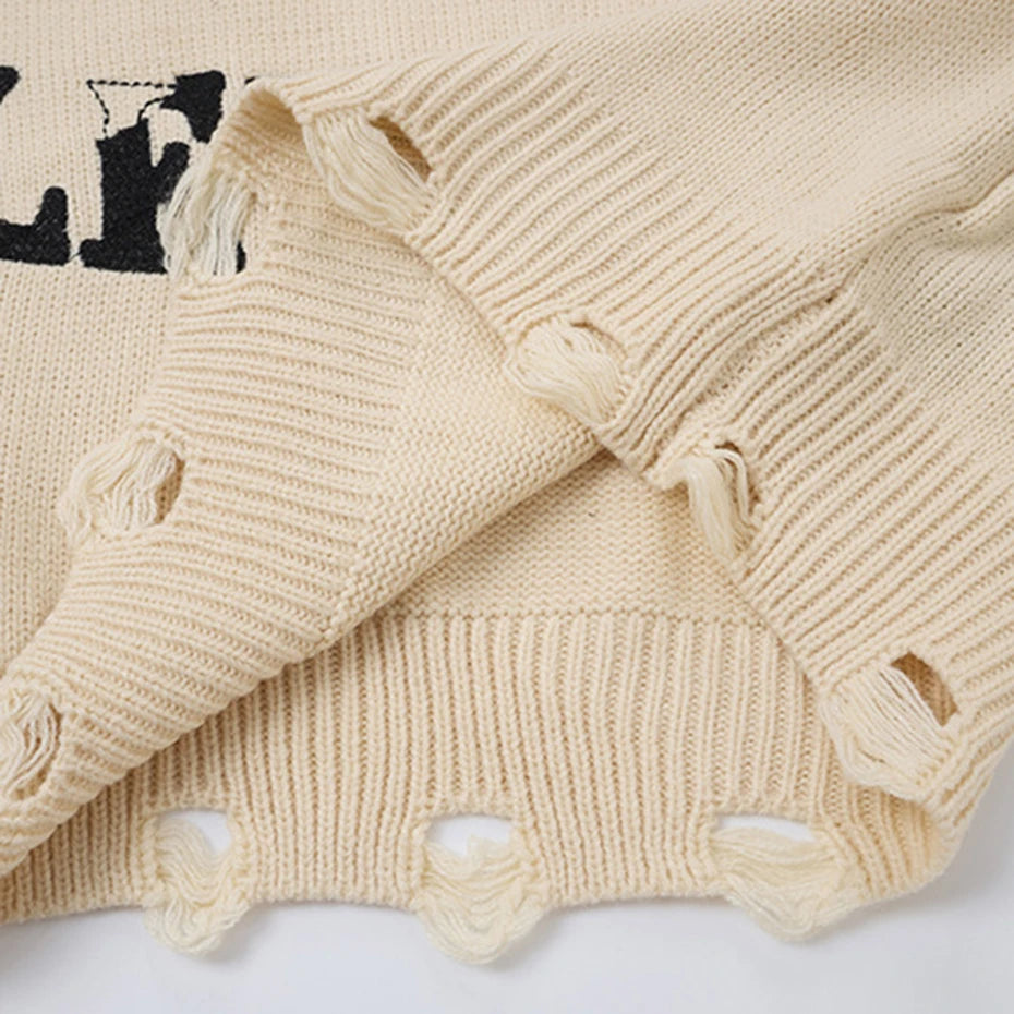 Vintage Patchwork Knit Oversized Sweater — fabric close-up