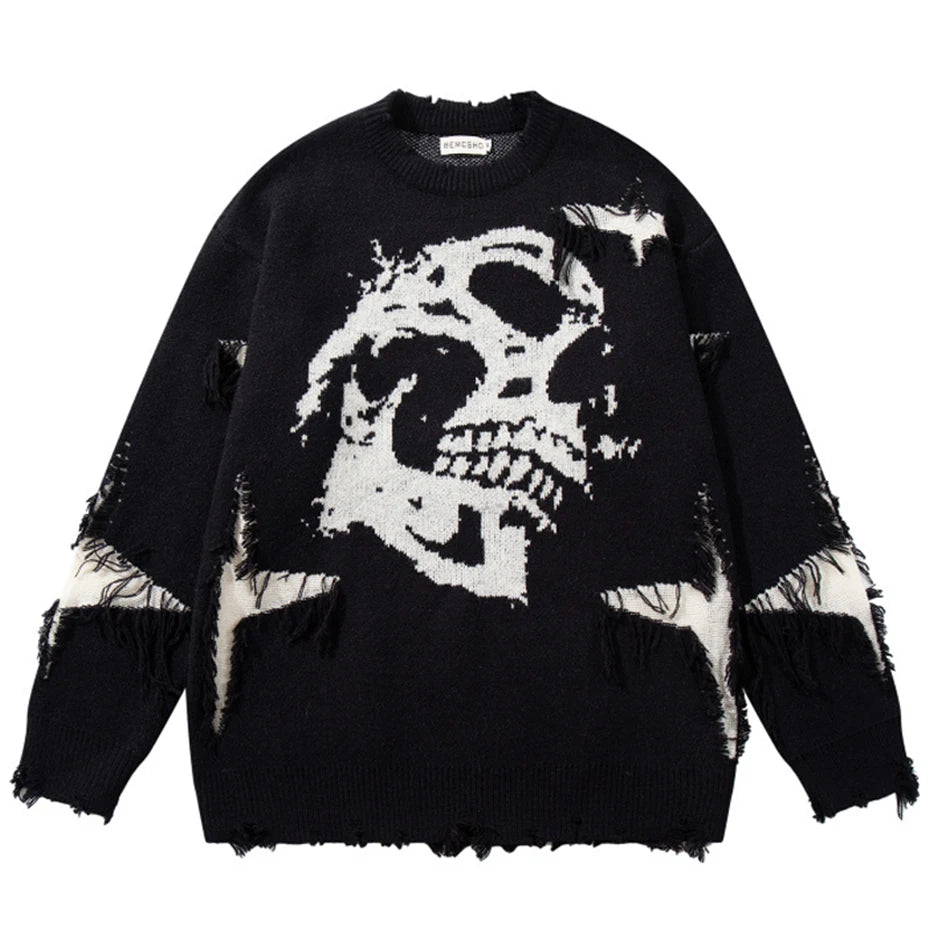 Vintage Skull Graphic Knit Oversized Sweater — styling shot