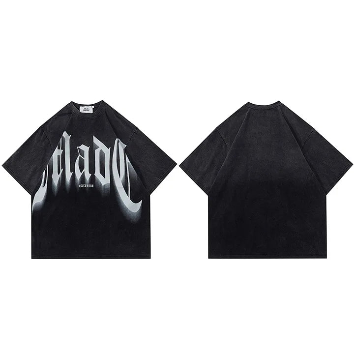 Gradient Letter Graphic Oversized T-Shirt — side view