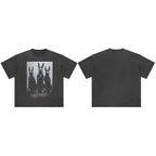 Graphic Retro Black Doberman Dog Washed T-Shirt — fabric close-up